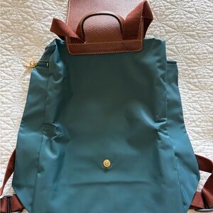 Longchamp Teal Nylon Tote with Cream Interior and Brown Trim